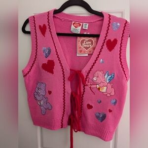 Care Bears Pink Knit Vest with Heart Motifs
